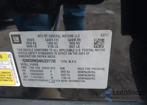 2017 Chevrolet Traverse 2Lt from USA, damaged, VIN 1GNKVHKD4HJ291138